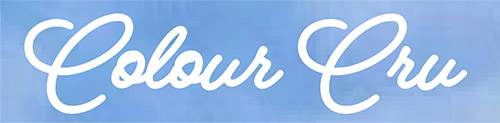 Colour Cru logo - elegant script on blue